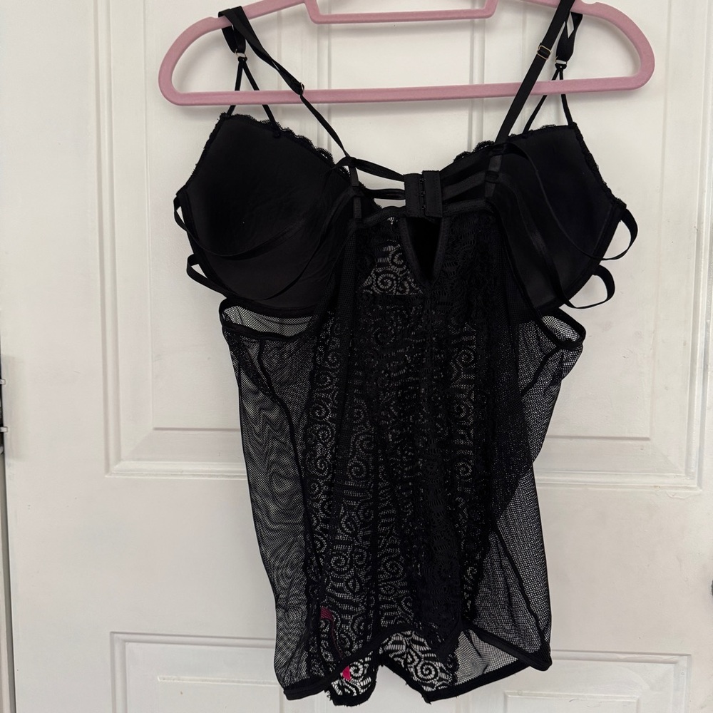Seven Til Midnight Lingerie Babydoll Women's Size 1X/2X Black Lace Sexy Romantic - Picture 2 of 12